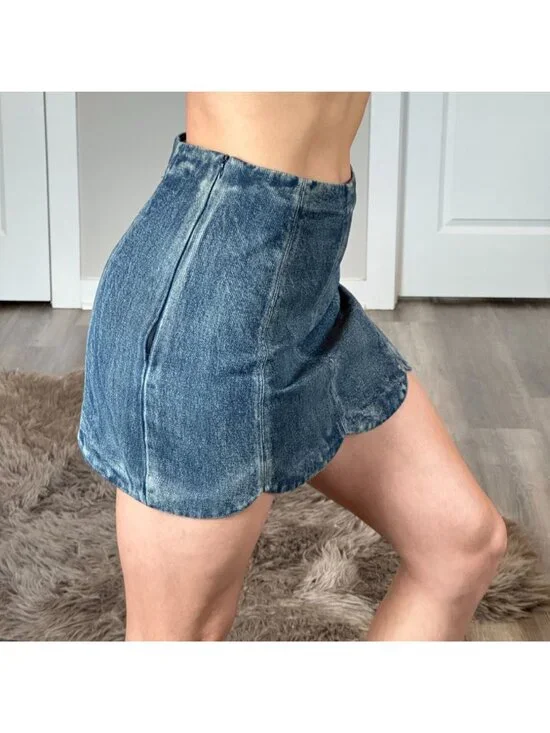 Y2K Grunge Altar'd State Denim Mini Skirt Sz Medium High Rise Fitted Jean Skirt - Picture 3 of 9